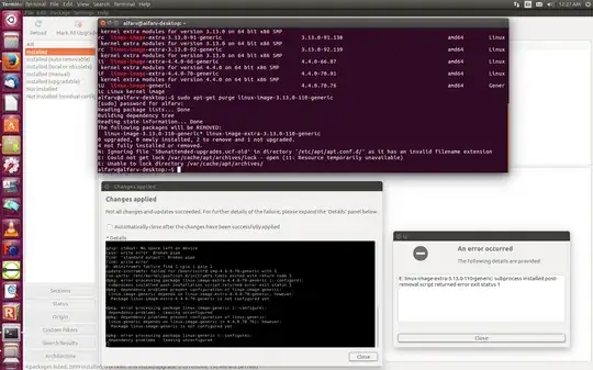Tried to show results from synaptic and apt-get purge