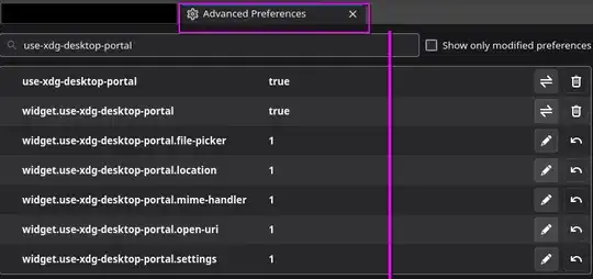 Screenshot of the changes in Config Editor containing property name ¨use-xdg-desktop-portal¨
