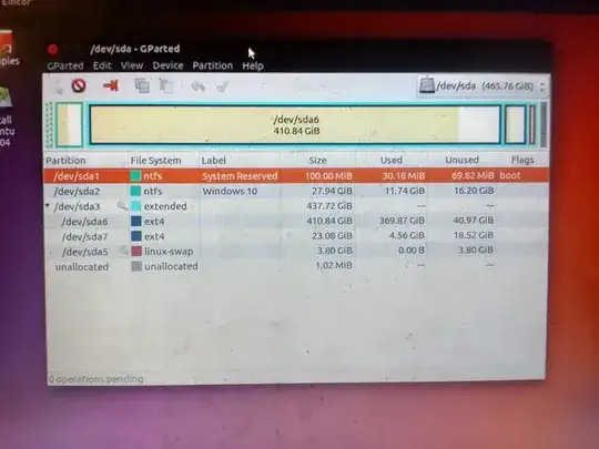 photo of screen with partitions in gparted
