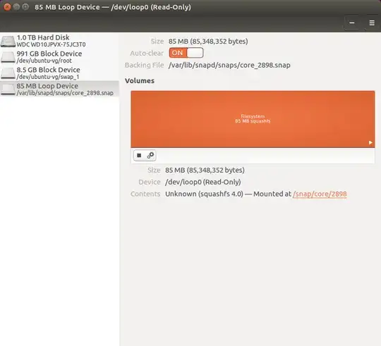 Disks application showing loop device for snap