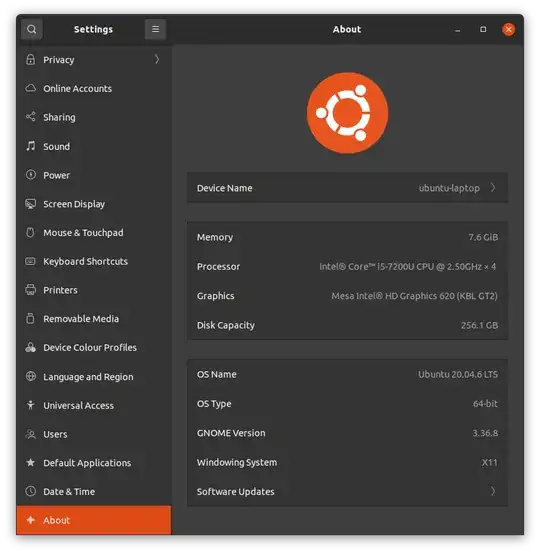 About section in Settings