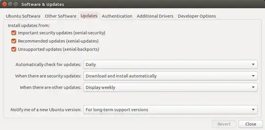 Inportant security updates, recommended updates, unsupported updates all checked