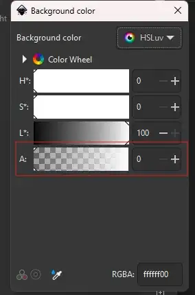 Image showing the background image alpha option in the Background Color pop-up