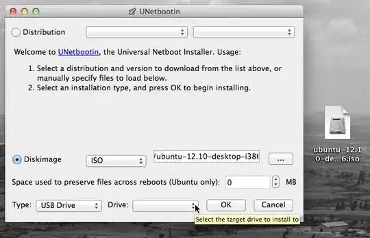 UNetbootin on Mac OS X, about to write an Ubuntu ISO to a USB flash drive (the drive still needs to be selected)