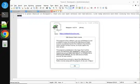 Notepad++ with temp file on display