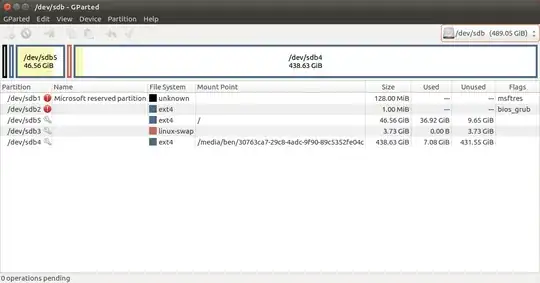 Screenshot of partition of new SSD with Ubuntu 16.04