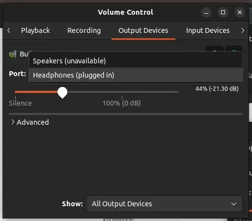 Image of Sound Output Devices in Volume Control