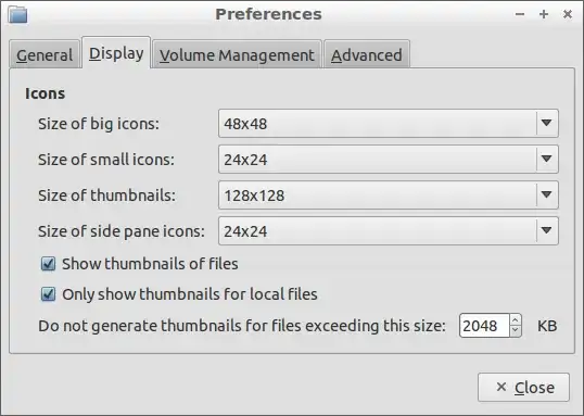 pcmanfm thumbnail display preferences