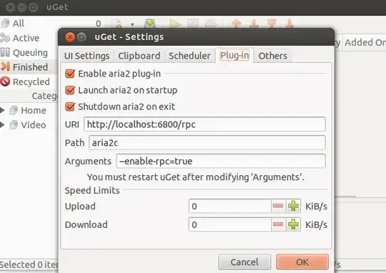 Screnshot UGet settings for aria2