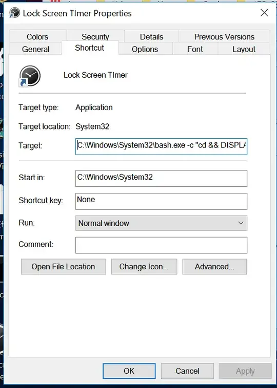 Windows 10 shortcut properties