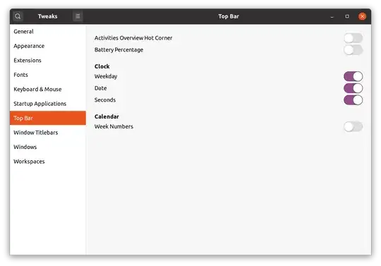 Gnome Tweak Tool - Top Bar seconds adjustment