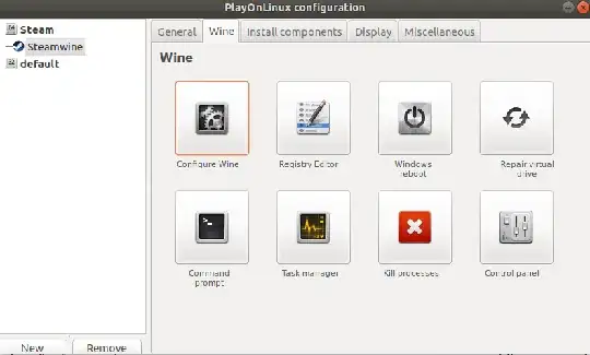 PlayOnLinux Wine Tab with Configure Wine Selected