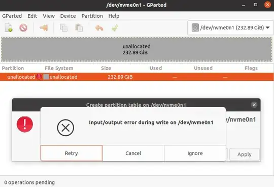 Gparted screenshot I/O error
