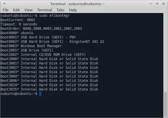 Picture of EFI Boot Manager entry list from the output of efibootmgr