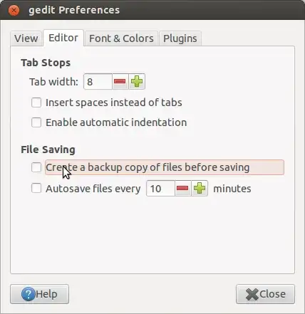 screenshot of Editor options