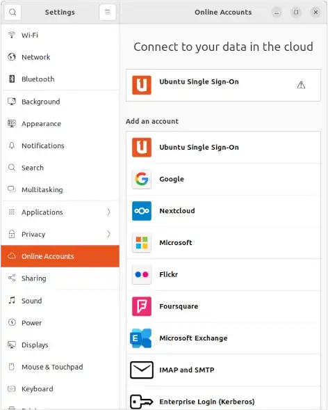 Screenshot of the Ubuntu 22.04 Online Accounts settings page, scaled down a bit