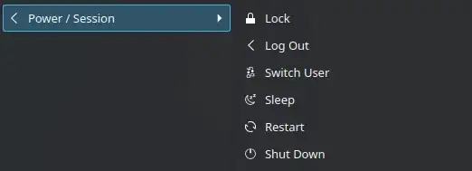 screenshot of Kubuntu start menu power options