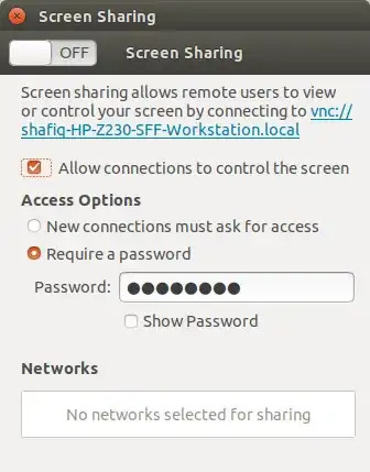 Screen Sharing dialog showing missing Networks list