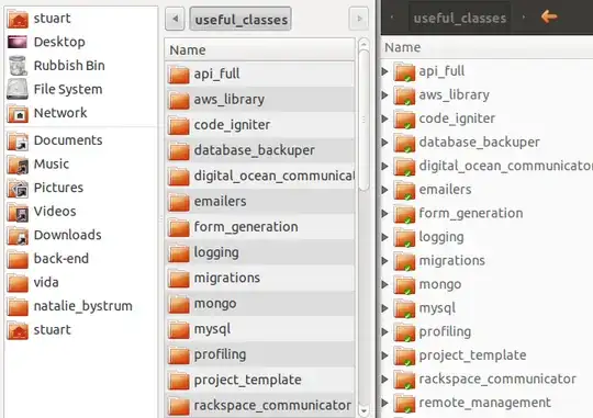View of Tunar (left) against Nautilus (right), both with rabbitvcs integration