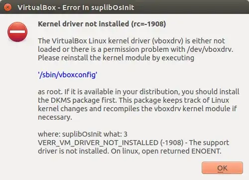 VirtualBox - Error in suplibOsInit