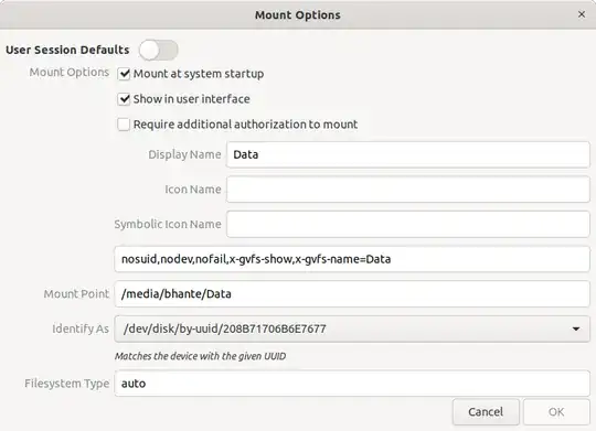 Disks application - Mount Options dialog