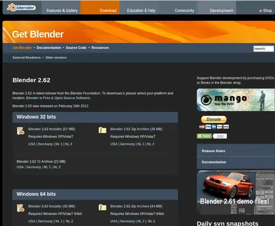 The Blender website showcasing the different Blender downloads available.