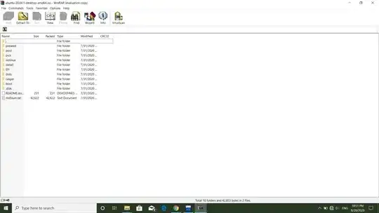 screenshot of an Ubuntu ISO file open in WinRAR in Windows