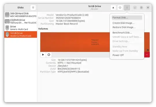 using the Disks utility 1