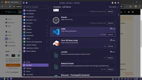 VS Code shown installed in Discover