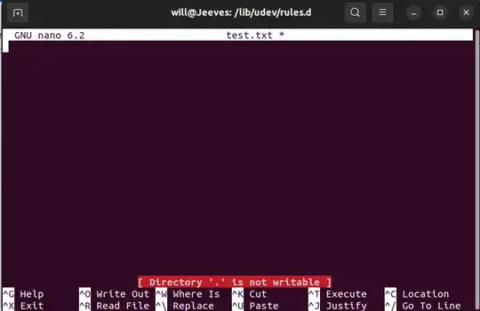 Error I receive when trying to write a file in nano editor