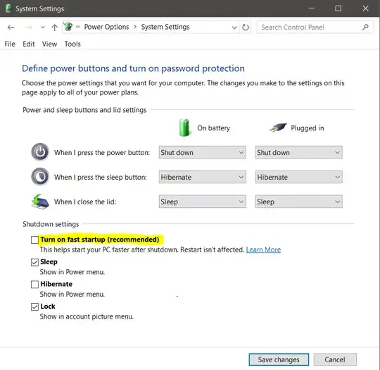 The location of Fast Boot option in windows10