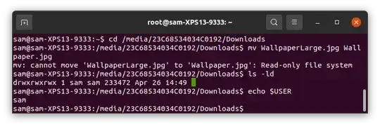 Cannot move file, read-only file system