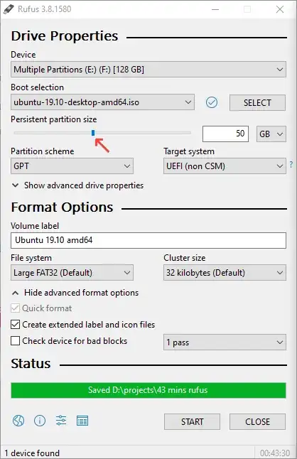 Rufus persistent storage