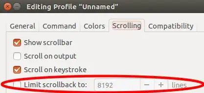 Disable "Limit scrollback to:"