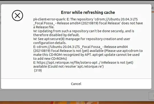 screenshot of my problem to update