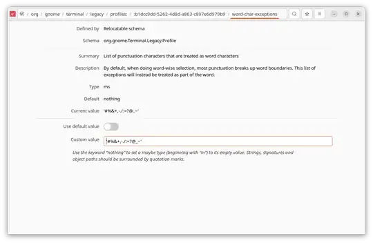 dconf-editor showing word-char-exceptions