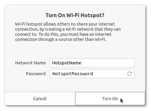 Set name and password for hotspot