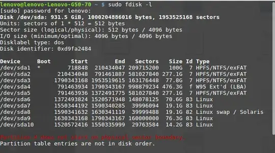 Here are the disk partitions