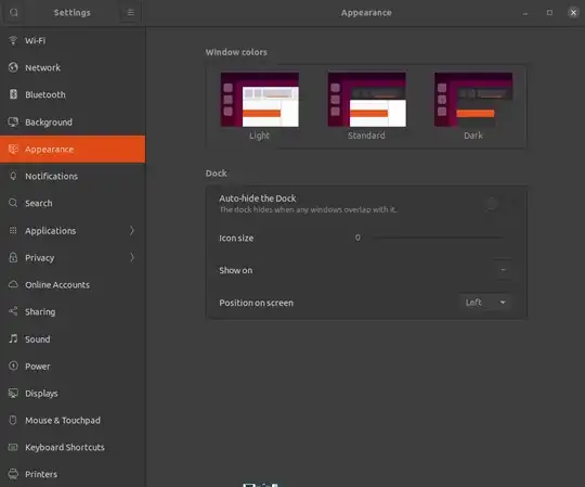 Settings-Appearance-Dock Issue