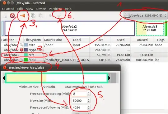 gparted screenshot with steps to do