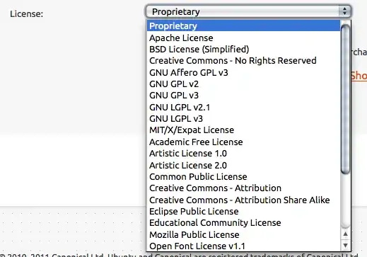 License drop menu showing various licenses