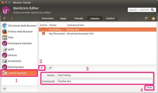 Editing an application launcher in the QuickLists editor
