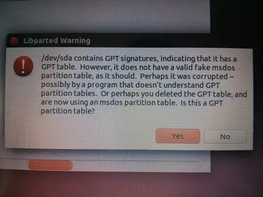 GParted error dialog box