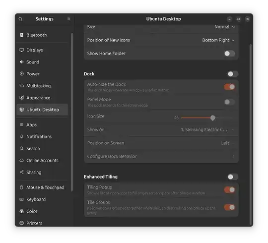 Settings, Ubuntu Desktop