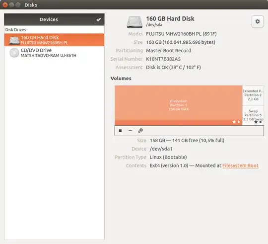 Screenshot of Disks application showing the disks installed in the system