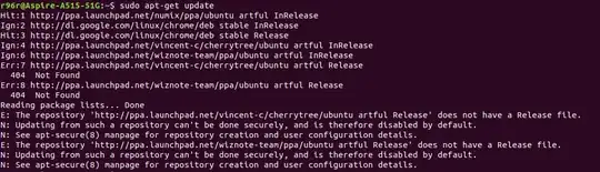 Screenshot of error encountered