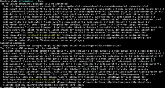 <code>sudo apt install cuda-9-2</code> output