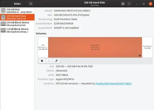Screenshot of Ubuntu disks utility