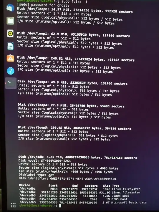 fdisk output - can't see the disk
