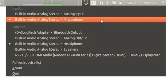 screenshot showing menu dropdown from indicator icon with audio options